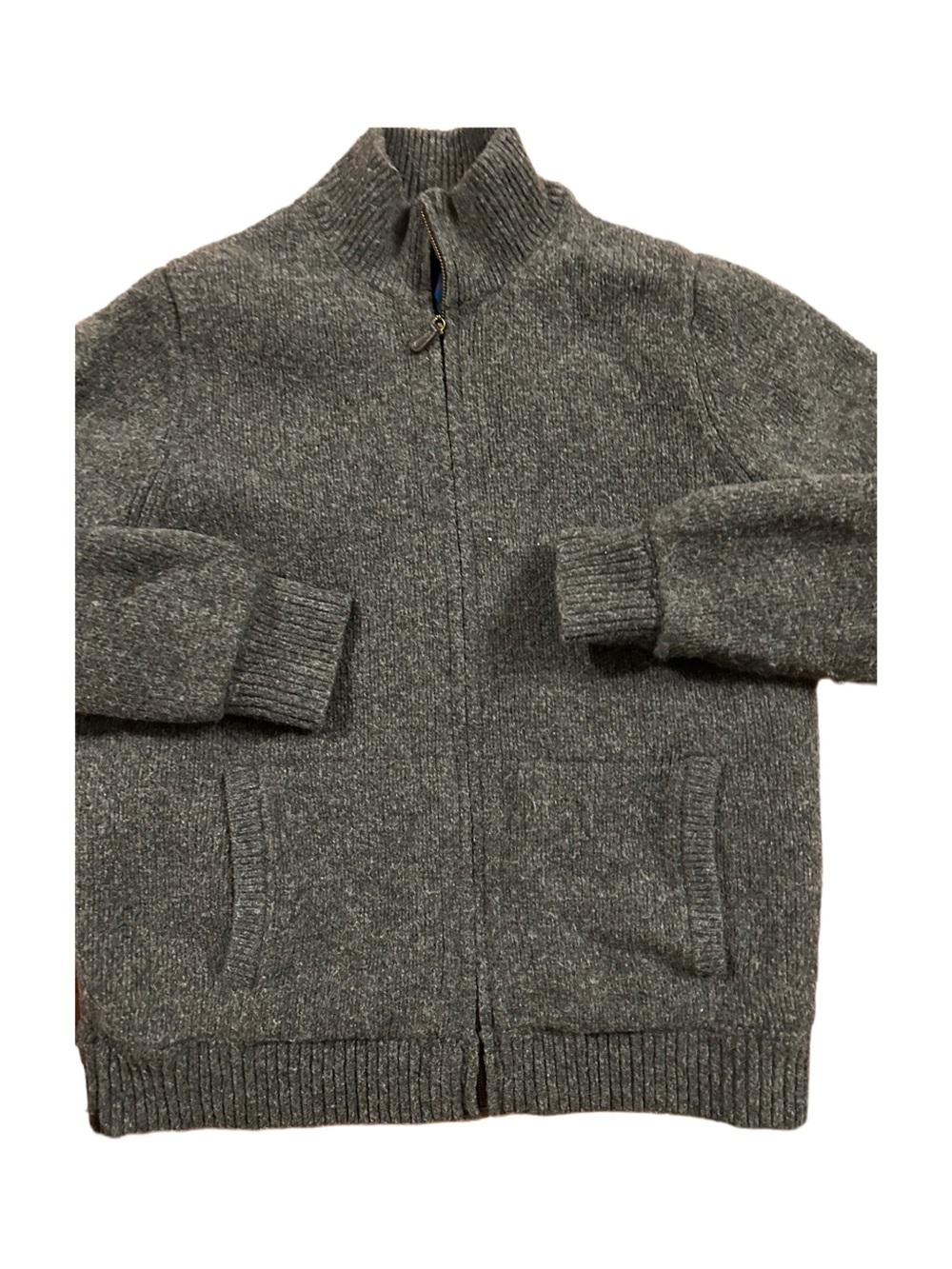 Vintage LL Bean Lamb Wool Zip Cardigan Sweater Flannel Lined Gray size Large